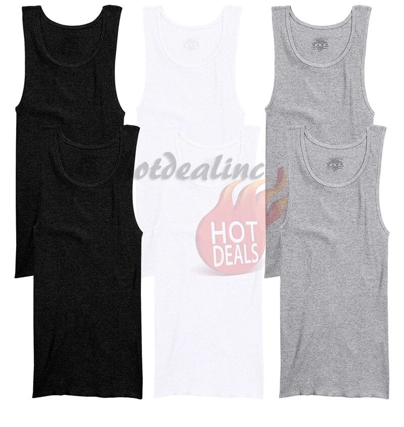 3 /6 Pack Men White/Black Cotton Tank Top A-Shirt Wife Beater Ribbed Undershirt
