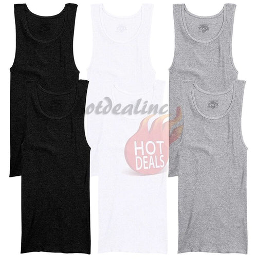 3 /6 Pack Men White/Black Cotton Tank Top A-Shirt Wife Beater Ribbed Undershirt