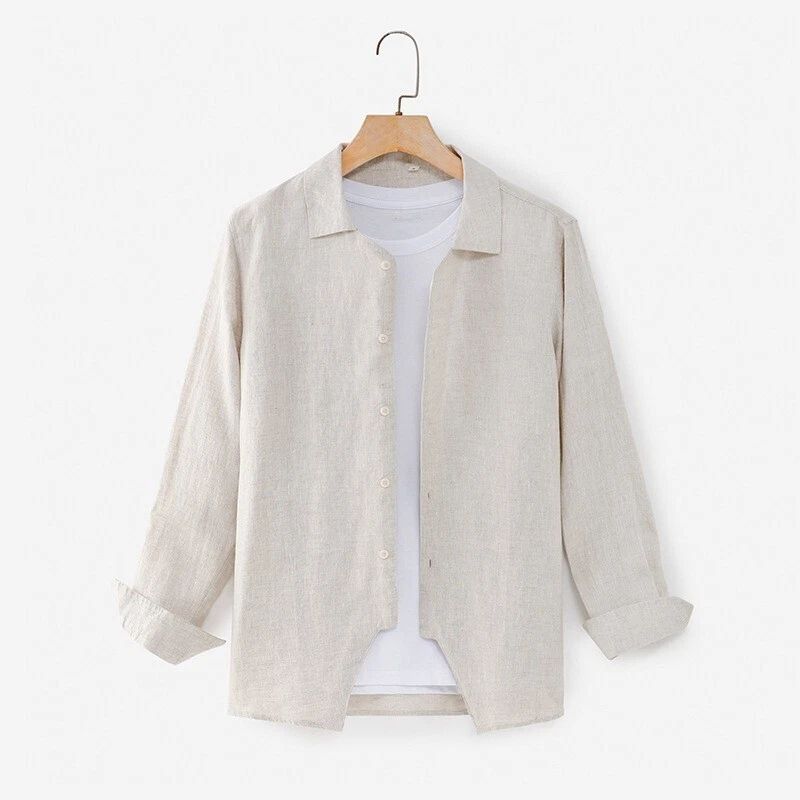 men Stylish lapel linen long sleeve breathable top Simmer fashion