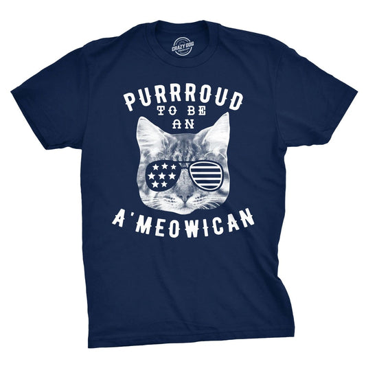 Mens Purroud to Be An Ameowican T Shirt Funny 4th Of July Cat Tee for Guys