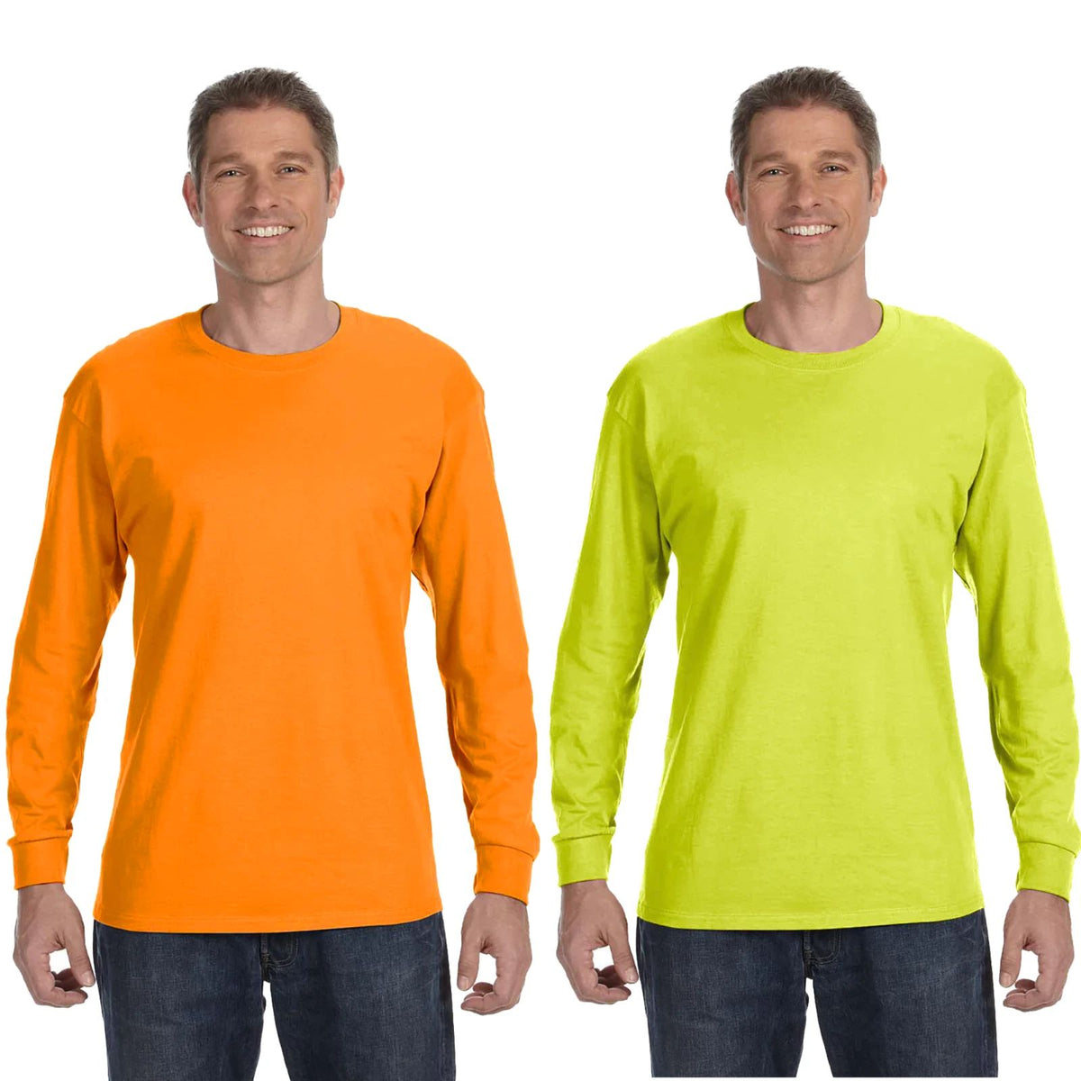 Gildan Safety Green & Orange Mens Tee Crewneck Long Sleeve T-Shirt S-3XL - 5400