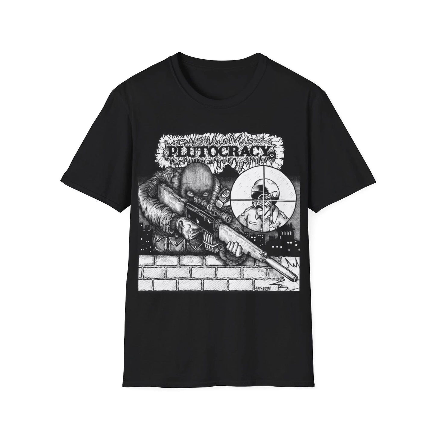 PLUTOCRACY 'Sniping Pigz' T-Shirt Powerviolence Grindcore Crust Hardcore Punk Te