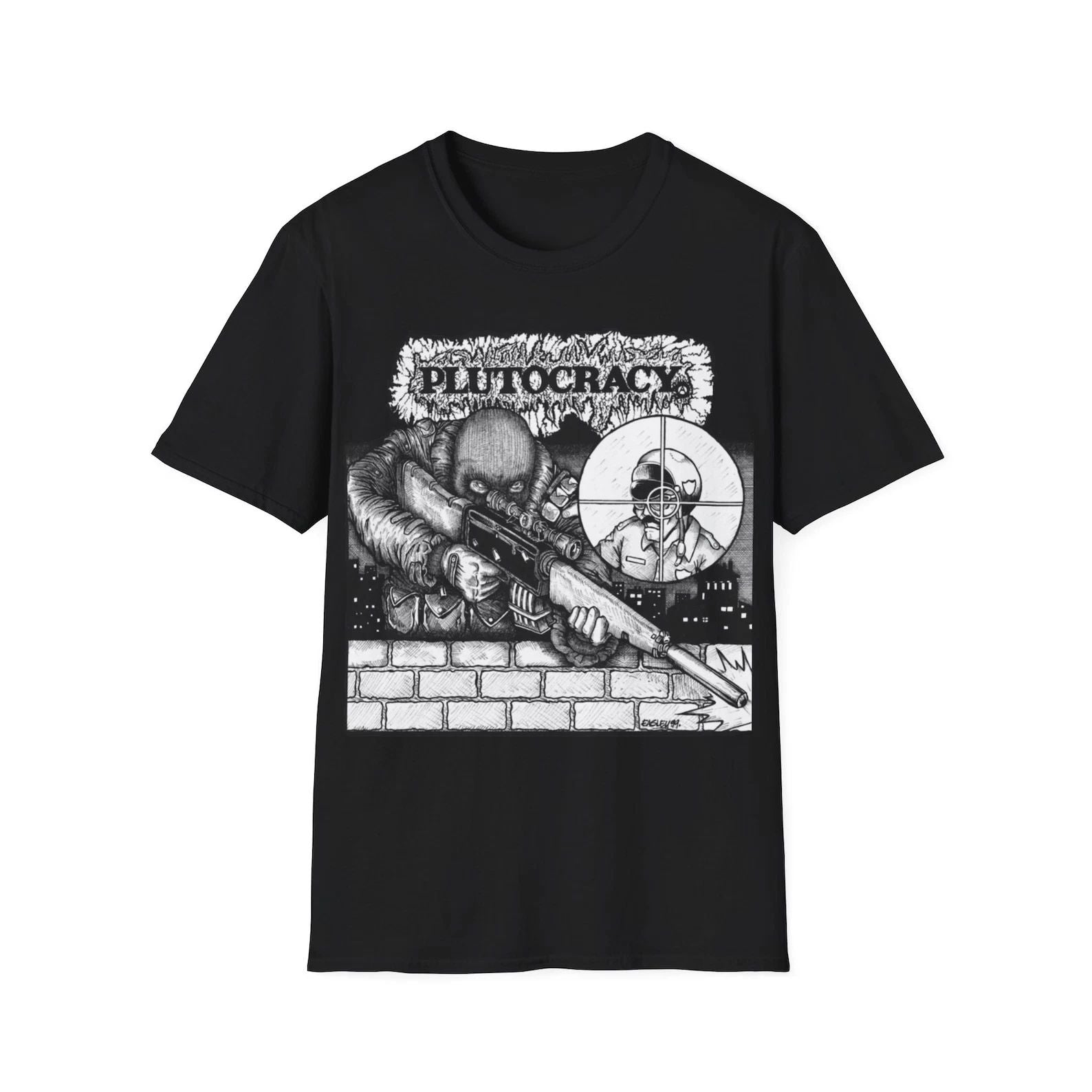 PLUTOCRACY 'Sniping Pigz' T-Shirt Powerviolence Grindcore Crust Hardcore Punk Te