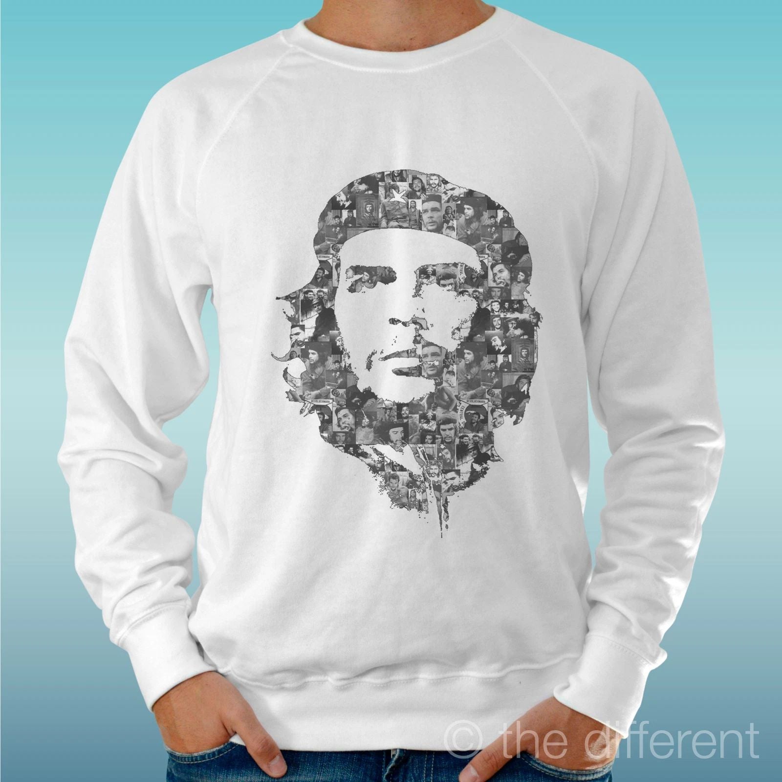 Felpa Man Light Sweater White " Che Guevara Draw " Road To Happiness