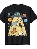 Men'S Retro Cartoon UFO Cat Abduction Graphic T-Shirt  Whimsical Design Featur