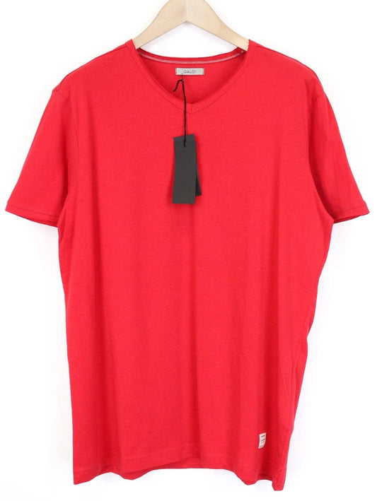 Gaudi Men's T-Shirt 2XL Red Pure Cotton Casual Short Sleeve V-Neck