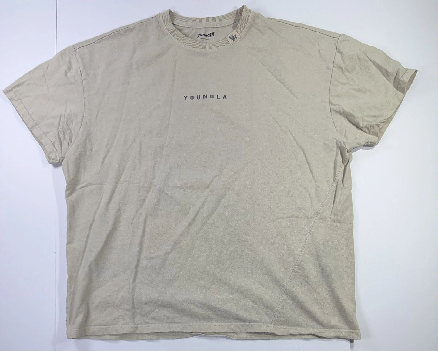 YoungLA Beige Logo T-Shirt Mens Medium Streetwear Gym Fitness Tee