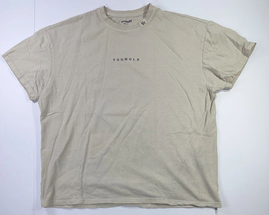 YoungLA Beige Logo T-Shirt Mens Medium Streetwear Gym Fitness Tee
