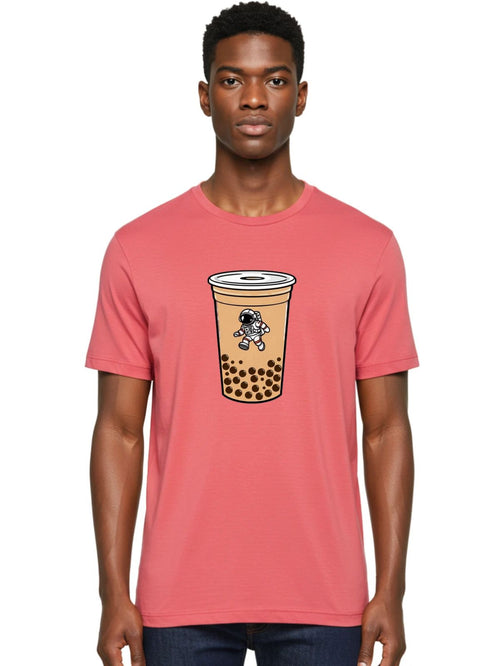 Astronaut-Bubble-Tea-8 Mens Graphic Tee, 100% Cotton, Casual Summer Wear