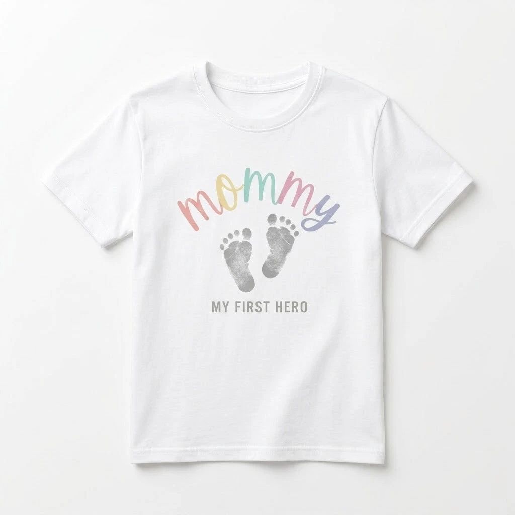 Mommy My First Hero T-Shirt - Cute Baby Footprints Graphic Tee - Heartfelt Mothe