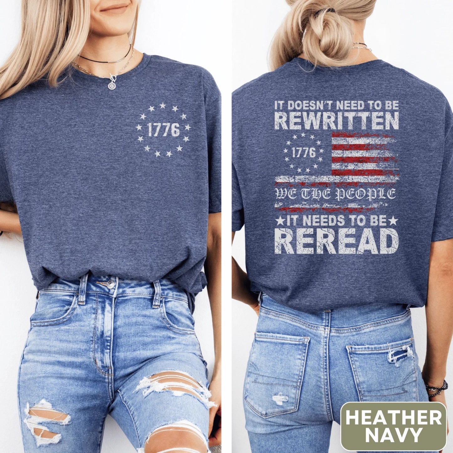 1776 We the People T-Shirt with American Flag It Doesn't Need to Be Rewritten