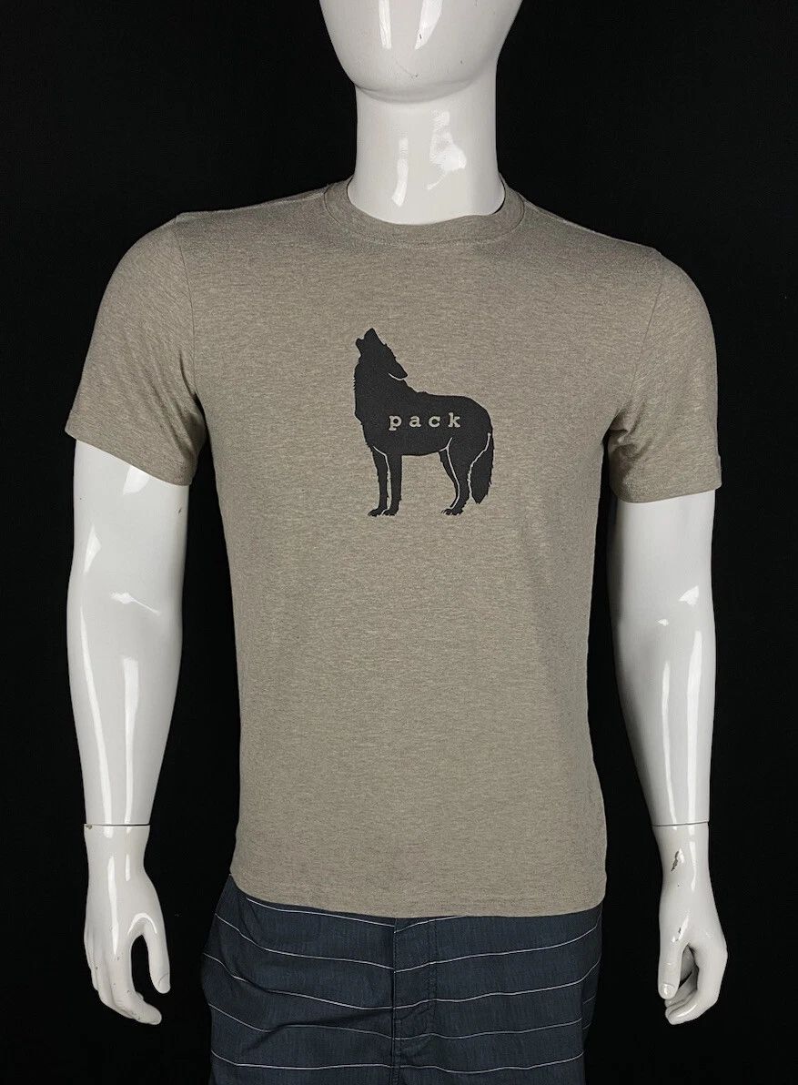 prAna Wolf Pack Graphic Fair Trade Beige T-Shirt Organic Cotton Blend, Small