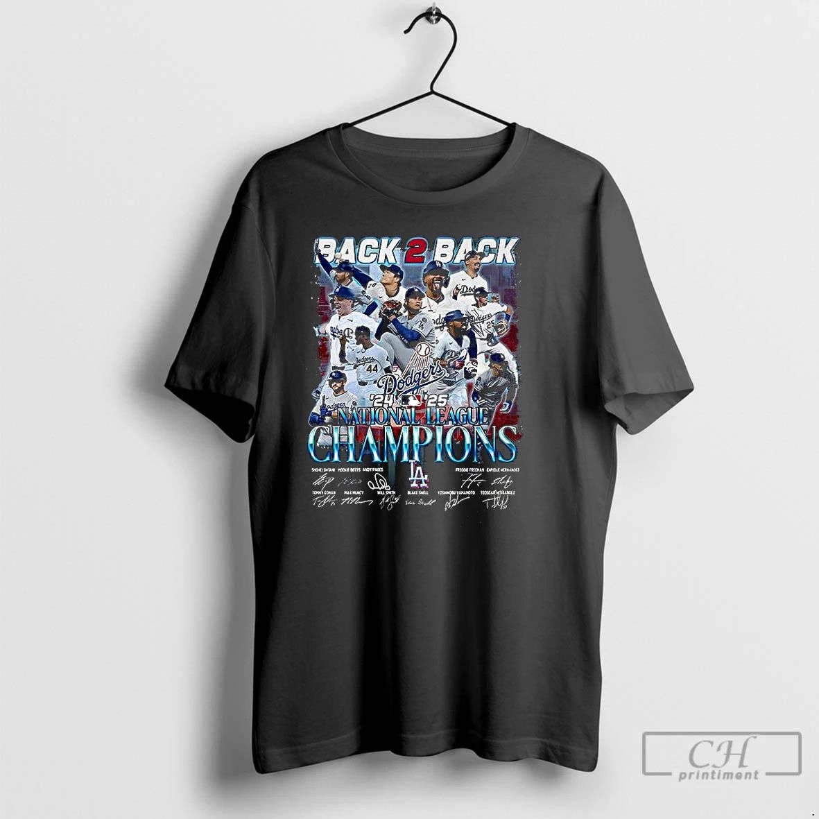 Classic Los Angeles Dodgers Baseball 2025 National League Champions Back To Back Signature T Shirts