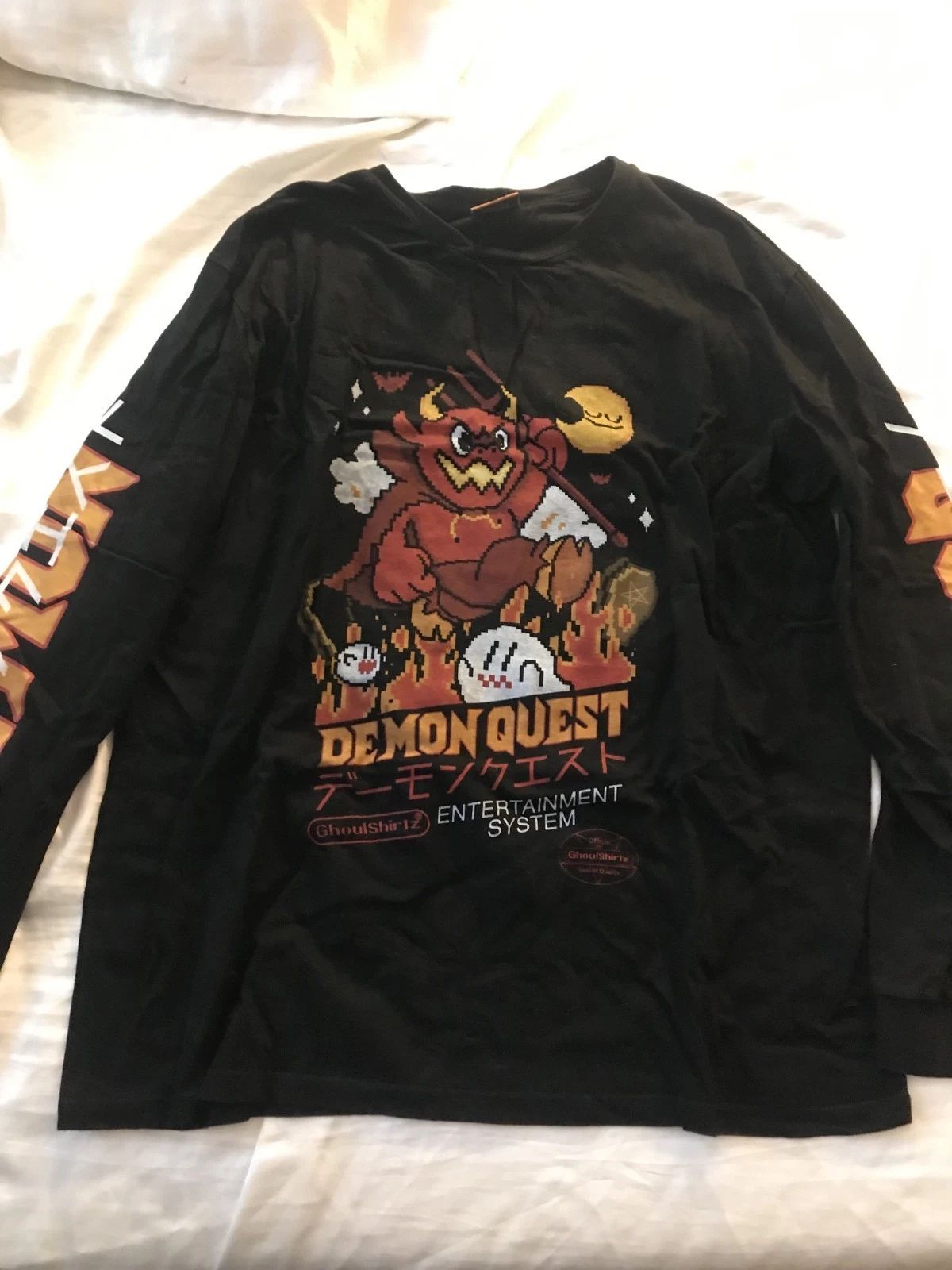 Cool Shirtz Demon Quest Retro Graphic Black Cotton Long Sleeve Crew Neck T-Shirt