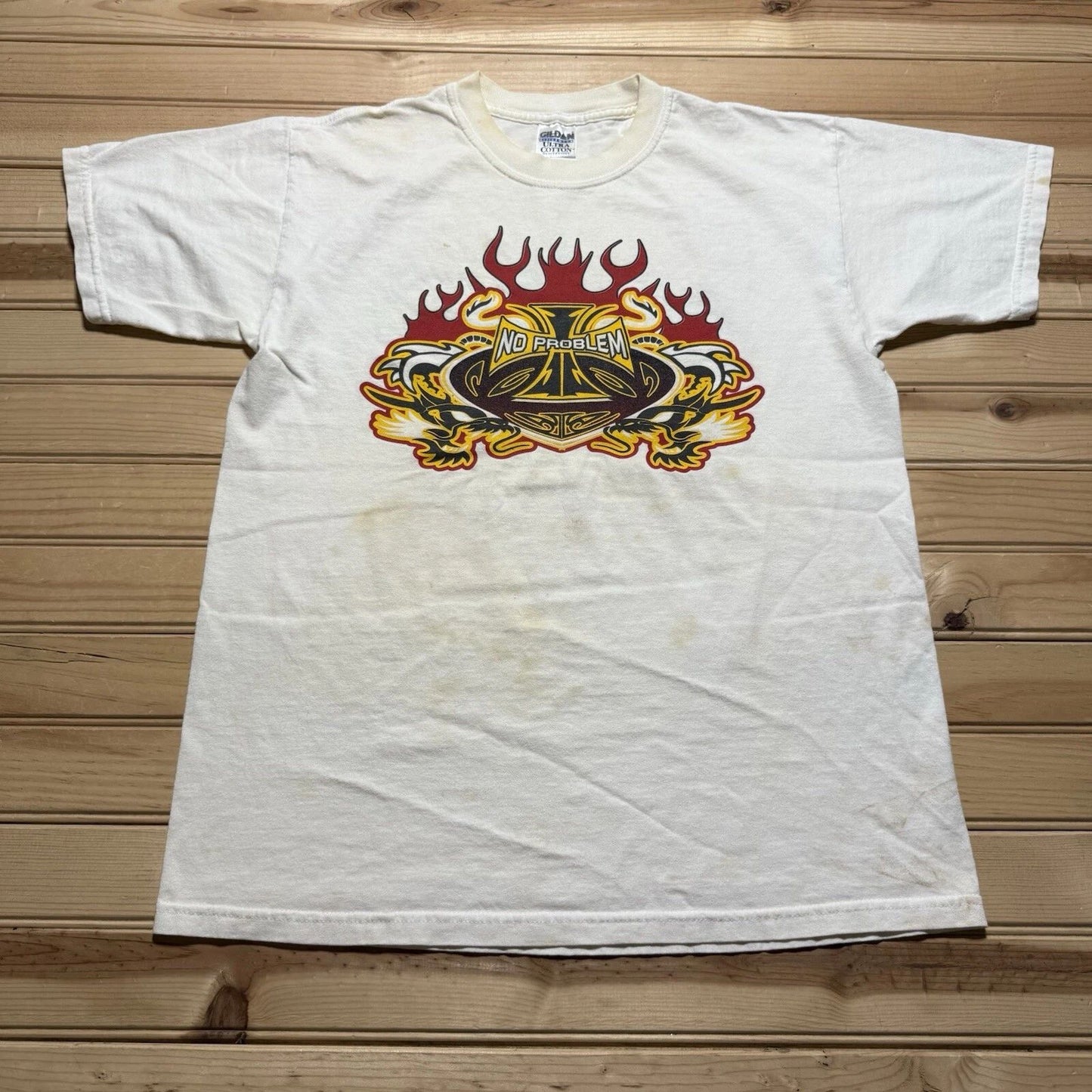 Y2K Cajun Style Street Racing Fire Cross Flame Car Shirt Size Medium Distressed