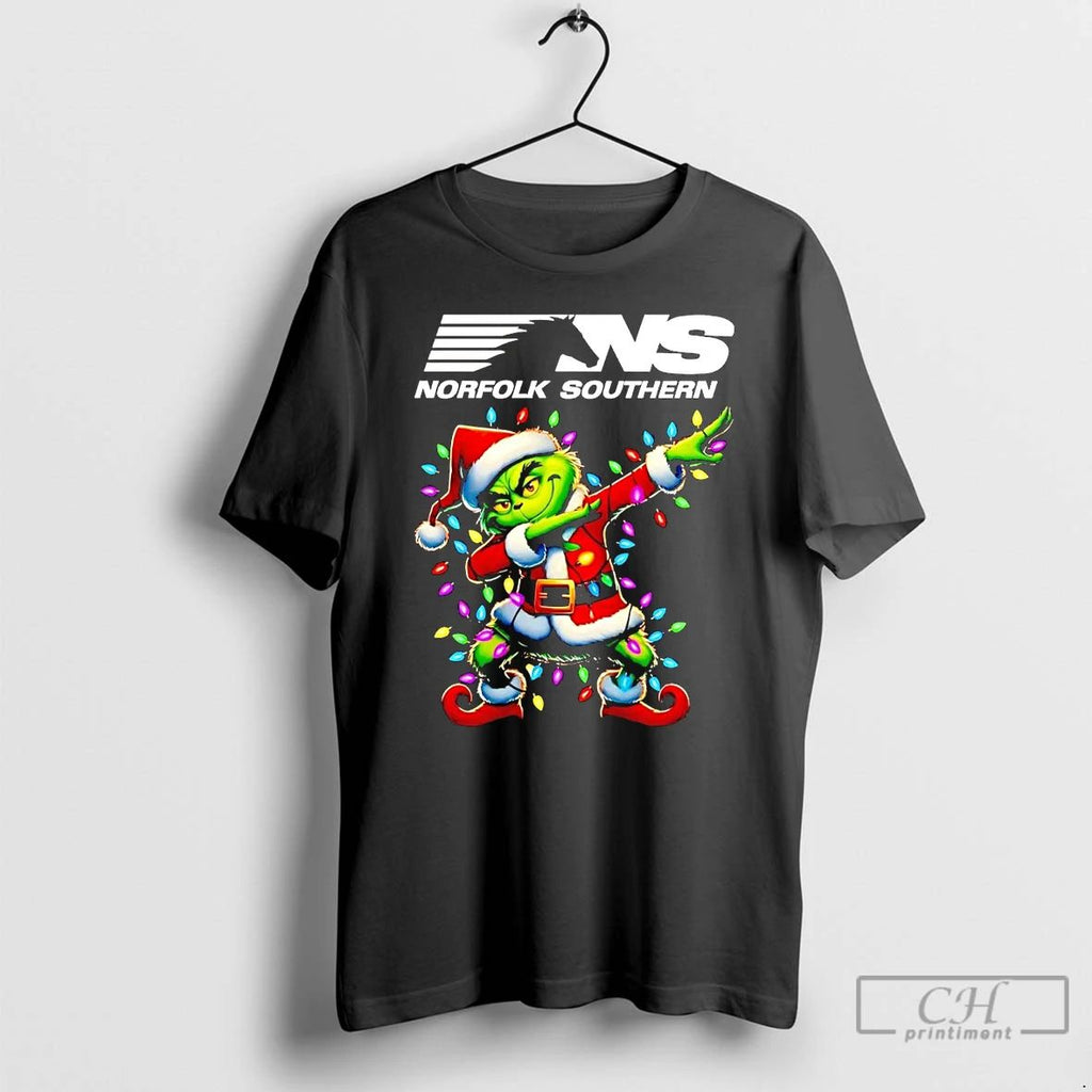 Classic Santa Grinch Dabbing Norfolk Southern Railway Christmas Light T Shirts