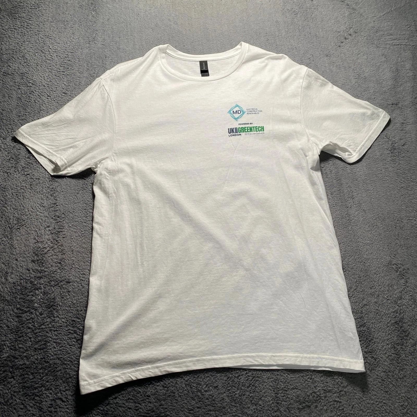 GILDAN T-Shirt Men Large White UKIGREENTECH Softstyle Cotton Casual