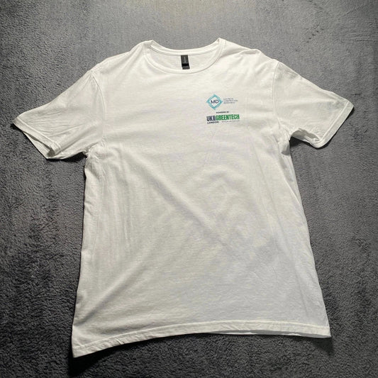 GILDAN T-Shirt Men Large White UKIGREENTECH Softstyle Cotton Casual