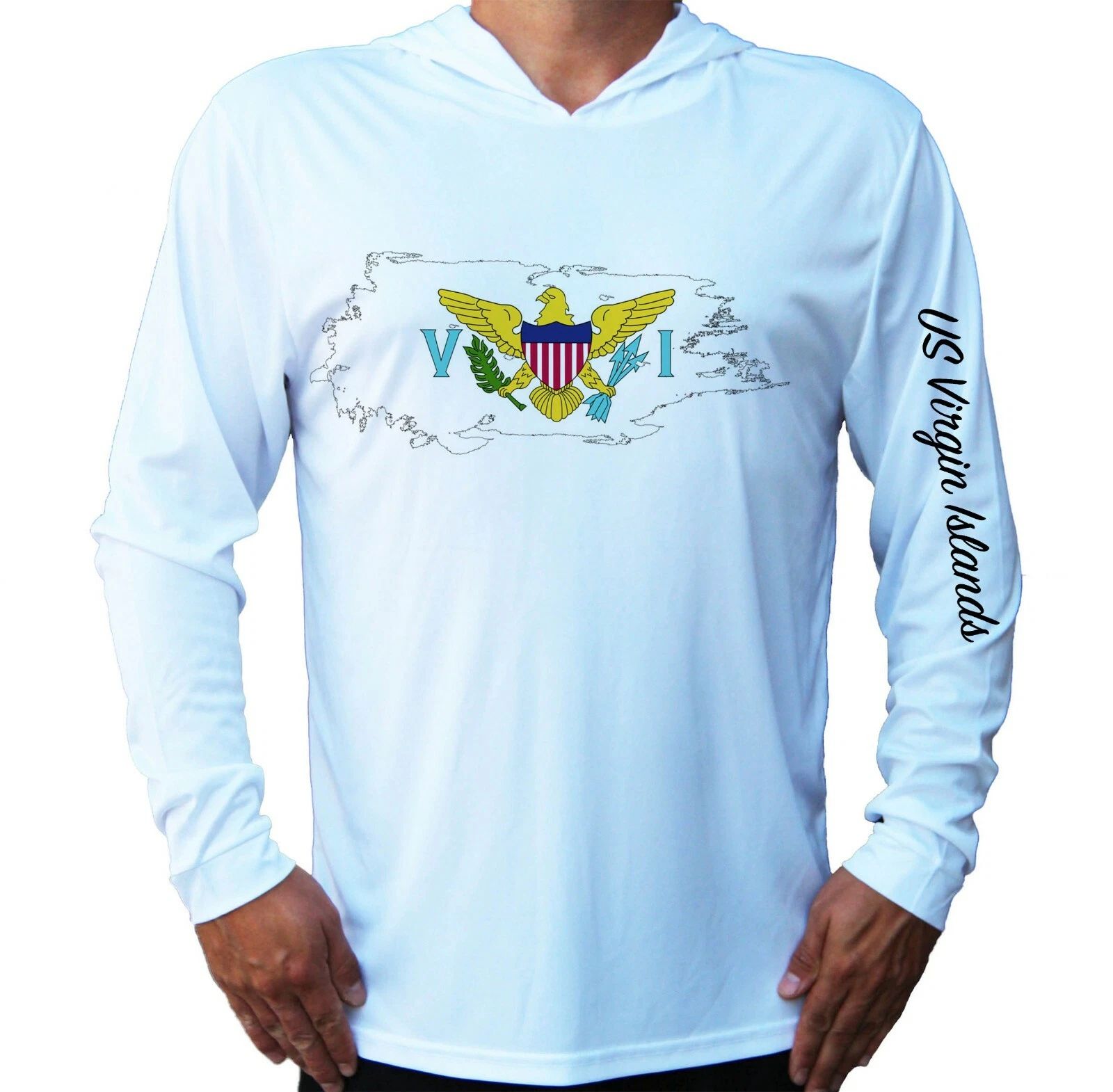 US Virgin Islands Flag Sport UV Protected UPF 50 Long Sleeve T-Shirt Hood Fishin