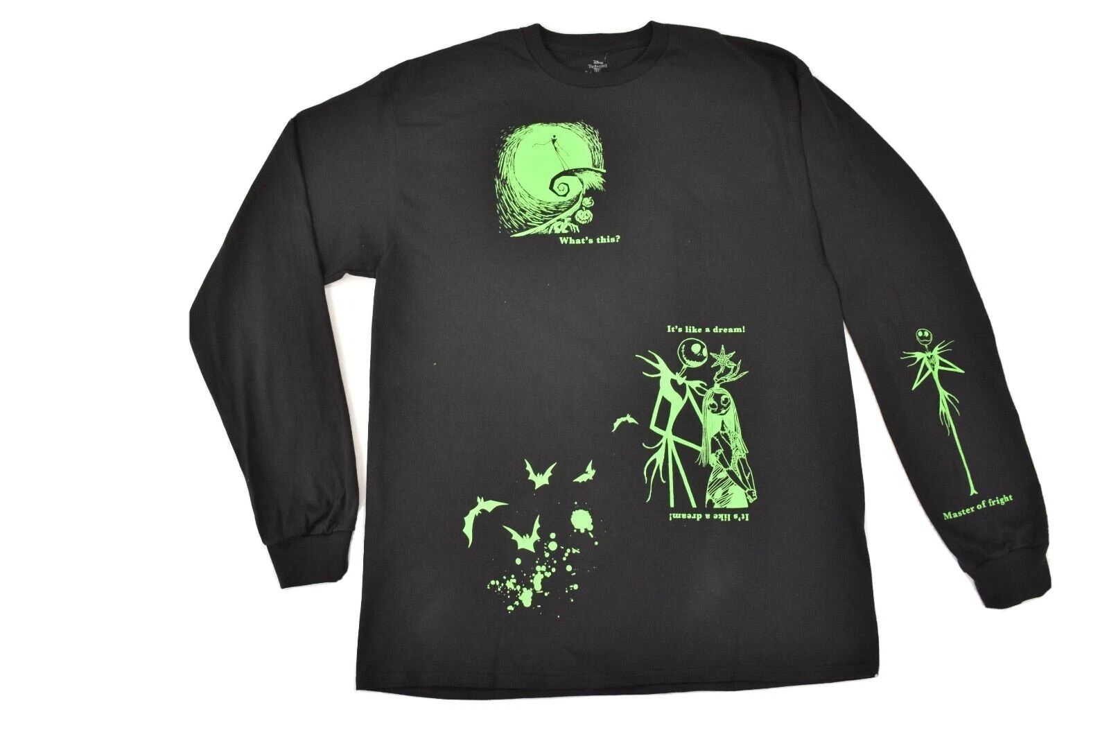 The Nightmare Before Christmas Mens 2-Sided Long Sleeve Black Shirt NWT L