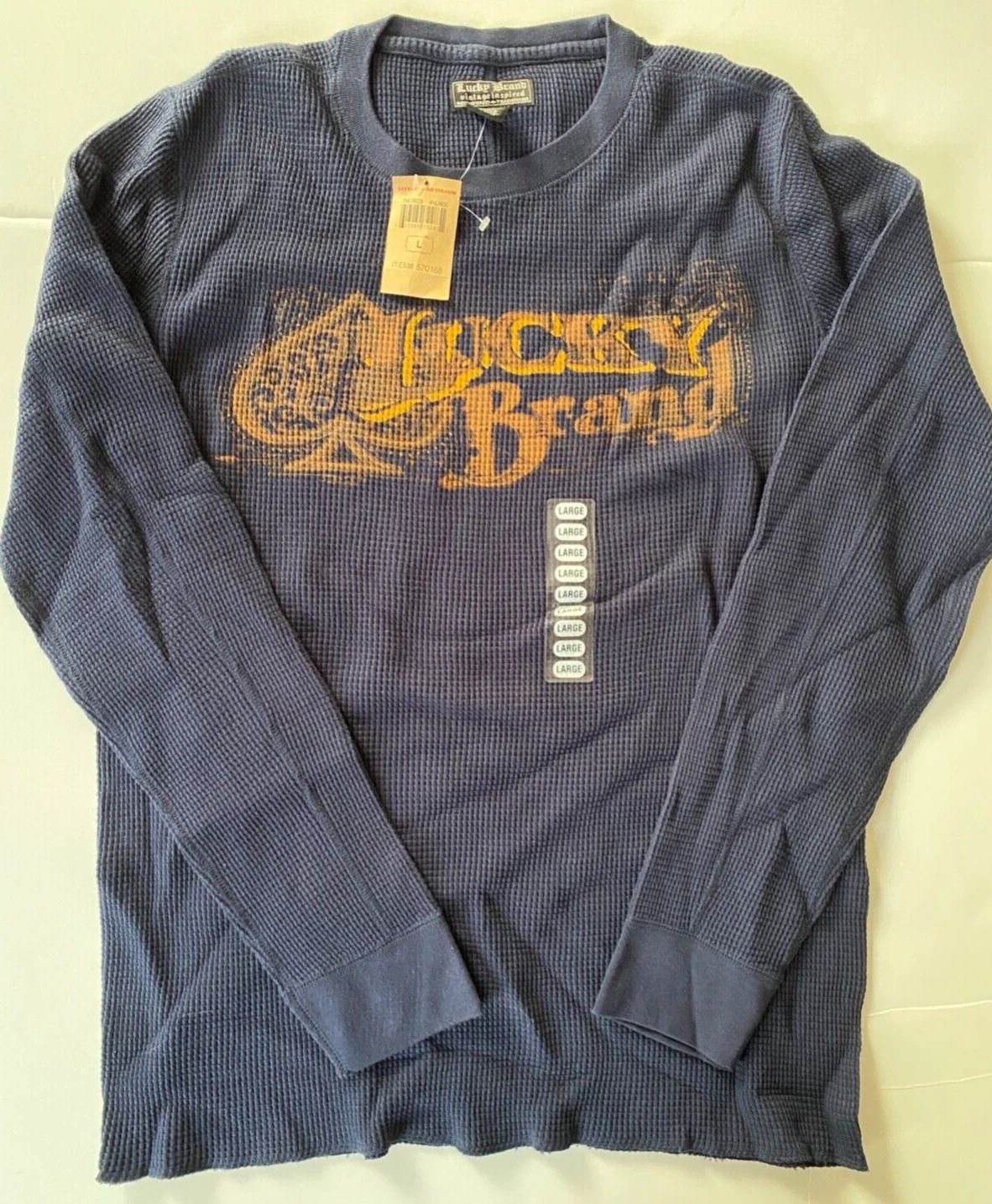 NWT Lucky Brand Dungarees Blue Men's Thermal Long Sleeve Shirt Size Large