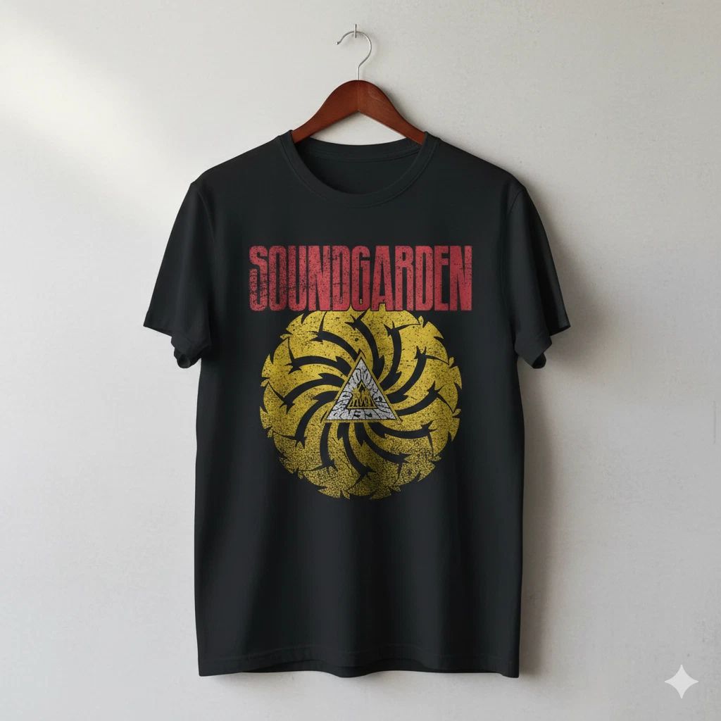 Soundgarden Badmotorfinger Spiral Logo Black Grunge Rock T-Shirt - T076