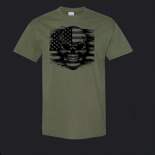 American Skull USA Flag Military Honor Veteran Patriotic Shirt