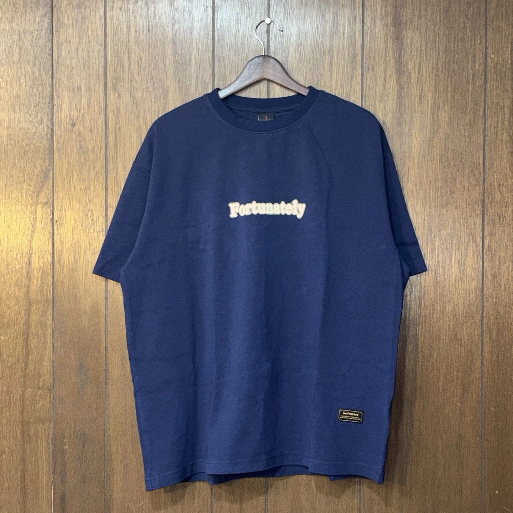Mens Graphic T-Shirt Navy Blue "Fortunately" Minimalist Streetwear Size L