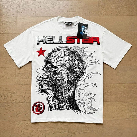 24SS Hell Studios star Skull print Tee INS Style high street trend Men's T-shirt
