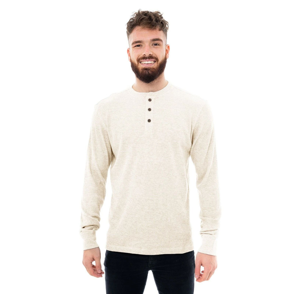 Mens Thermal Henley Jumper Top Grandad Neck Long Sleeve Waffle Knit T-Shirt New