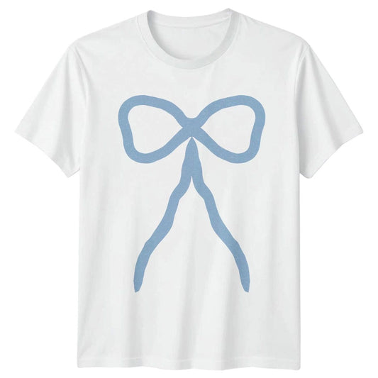 Light Blue Bow Simple Design Unisex T-Shirt Womens Tee Mens Top Graphic Shirt