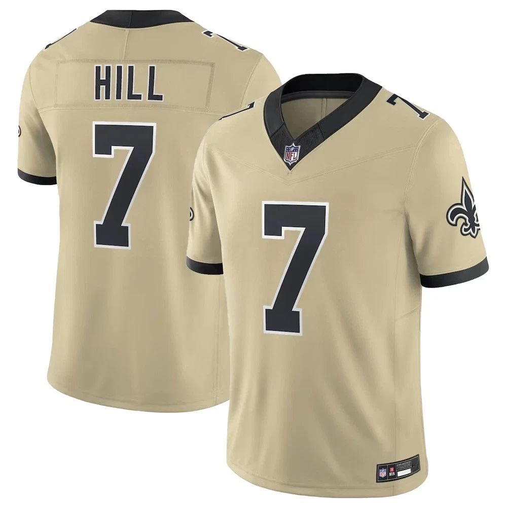 Saints #7 Taysom Hill GoldBlack Mesh Football Jersey