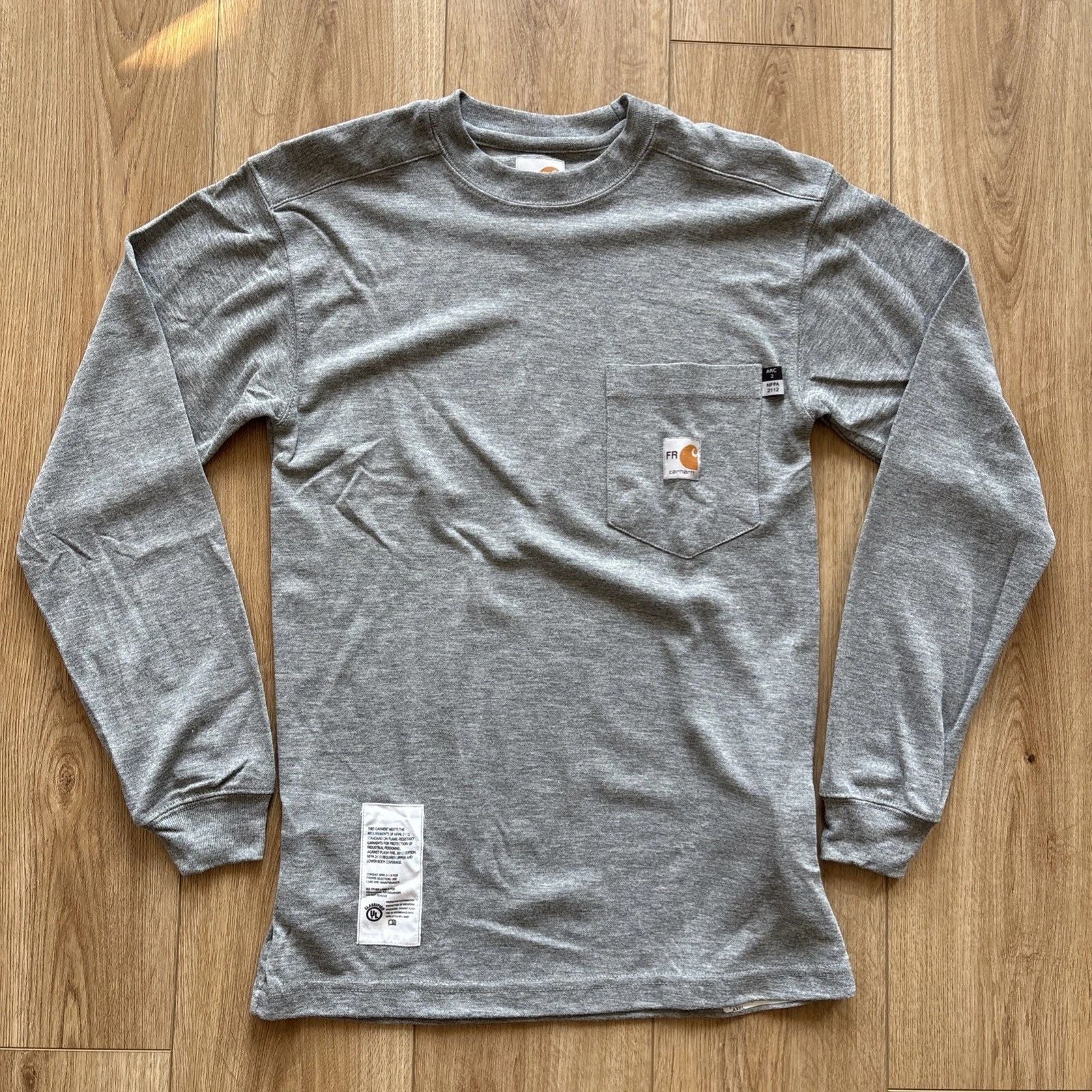 Carhartt FR Long Sleeve T Shirt Mens XS Gray Pocket Flame Resistant Workwear