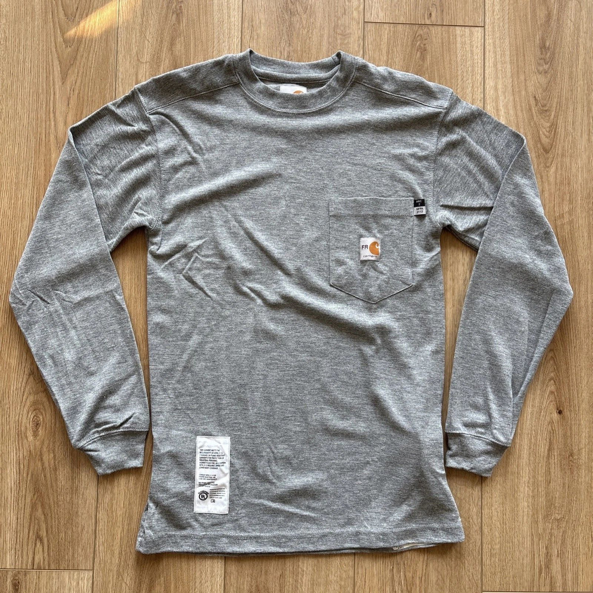 Carhartt FR Long Sleeve T Shirt Mens XS Gray Pocket Flame Resistant Workwear