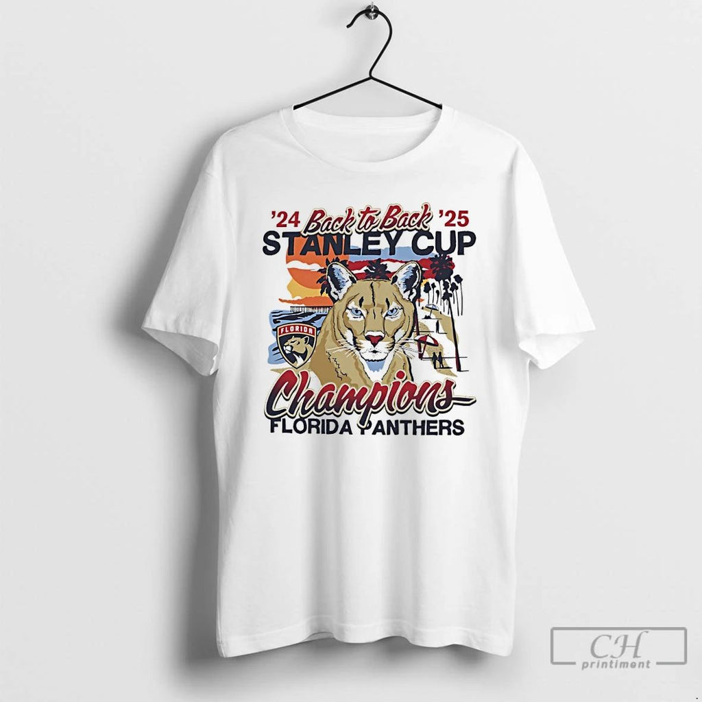 Premium Florida Panthers 24 25 Back To Back Stanley Cup Champions Sunset T Shirts