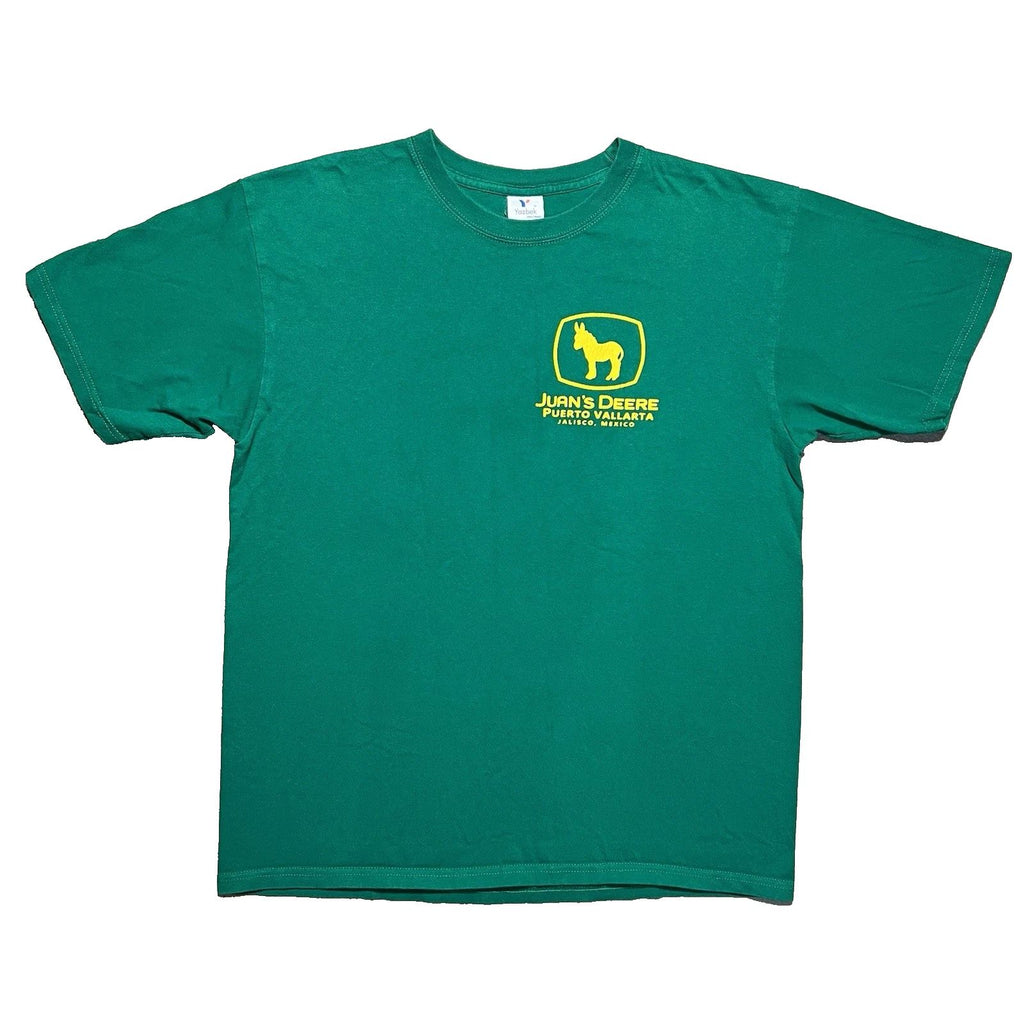Vintage Parody Shirt L Green Juans Deere Puerto Vallarta Mexico Funny Novelty