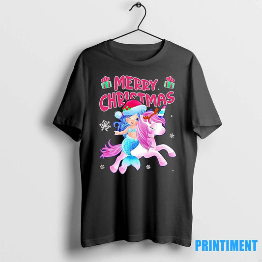 Mermaid Riding Unicorn Merry Christmas Fantasy Tshirts Sweater
