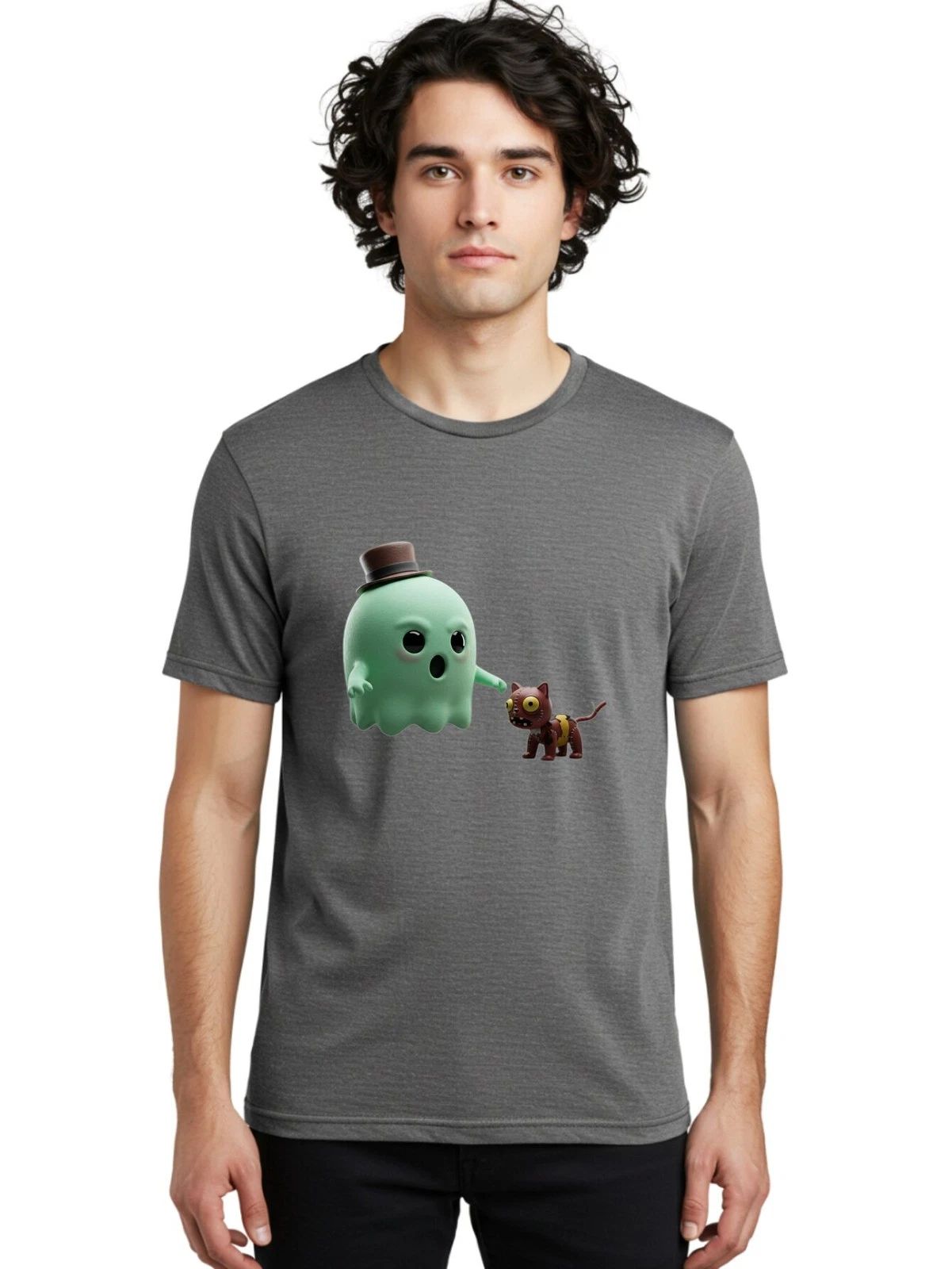 Ghost-Cat Mens Graphic Tee, 100% Cotton, Casual Summer Wear