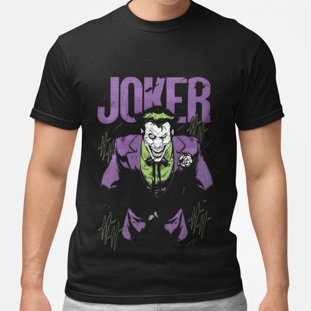 Joker Villain Graphic T Shirt Dark Comic Style Purple Green Unisex Tee