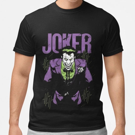 Joker Villain Graphic T Shirt Dark Comic Style Purple Green Unisex Tee