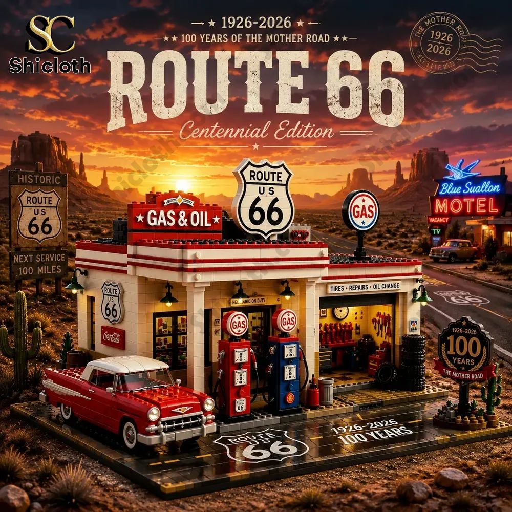 Route 66 Gas & Service Station 100th Anniversary Building Brick Set