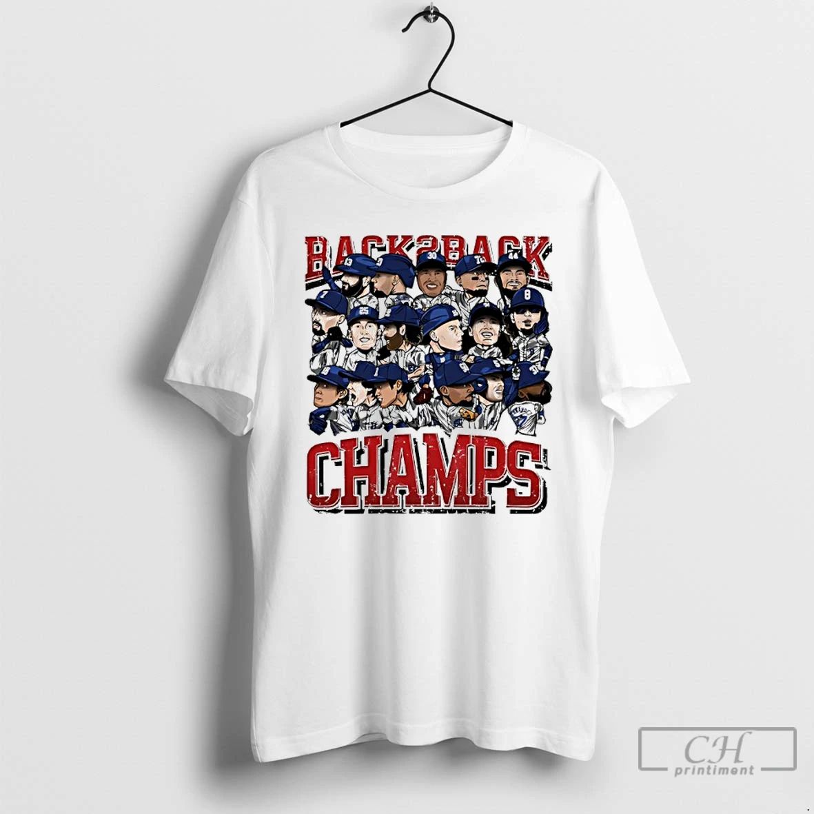 Classic Los Angeles Dodgers 2025 Back 2 Back Champs Players Cartoon T Shirts