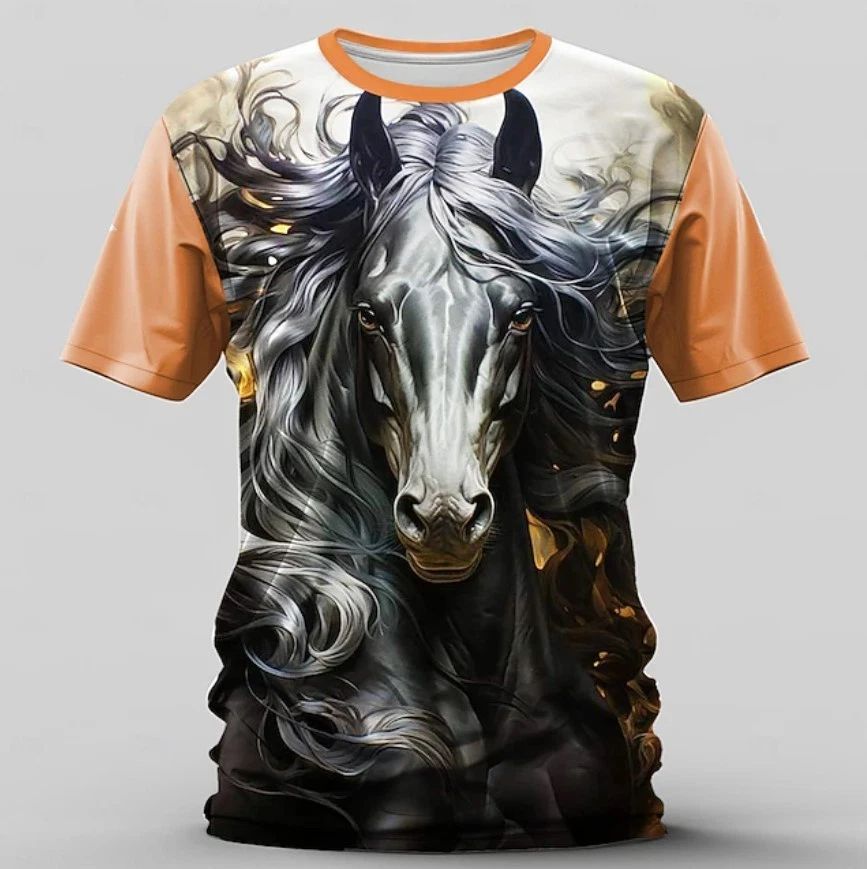 Men's Graphic Horse T Shirt Short Sleeve T shirt 3D Print Crew Neck Shirt Retro