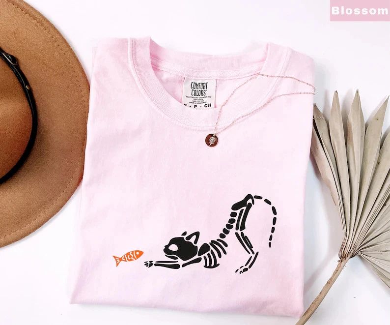 Skeleton Cat Halloween Comfort T-Shirt Spooky Cute Gift