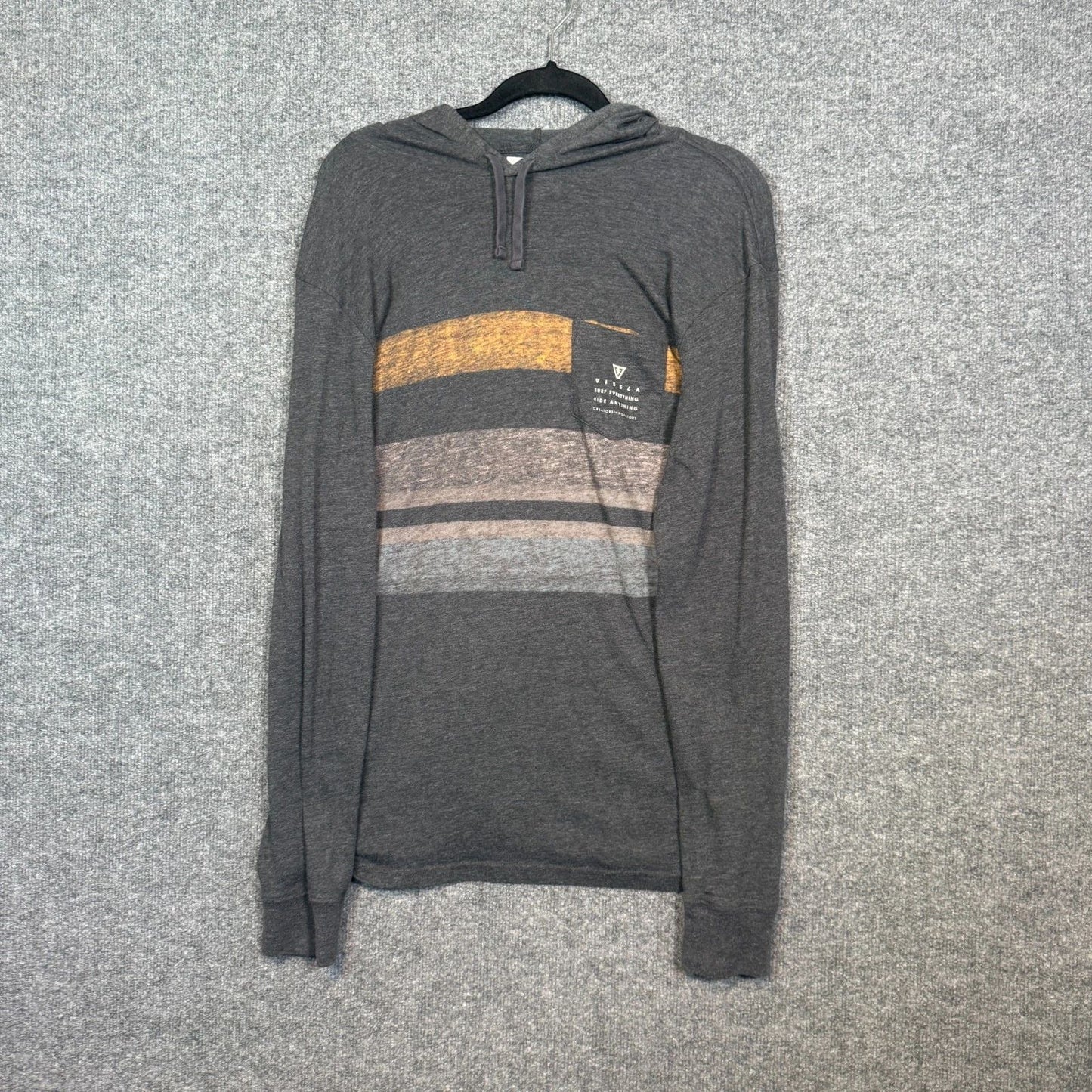 Vissla Shirt Mens Medium Gray Hooded Tshirt Long Sleeve Stretch Casual Surf