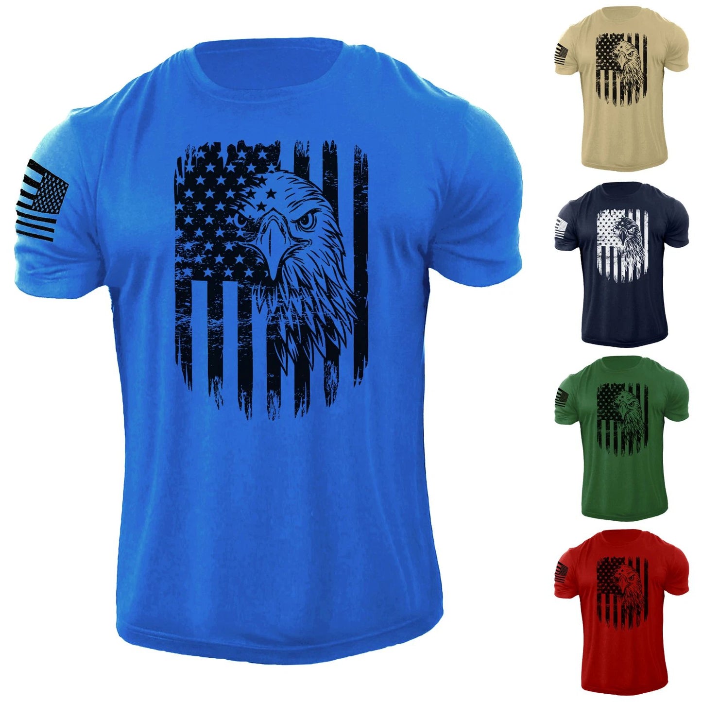 Men's Eagle USA Flag T Shirt American Patriotic 100% Cotton
