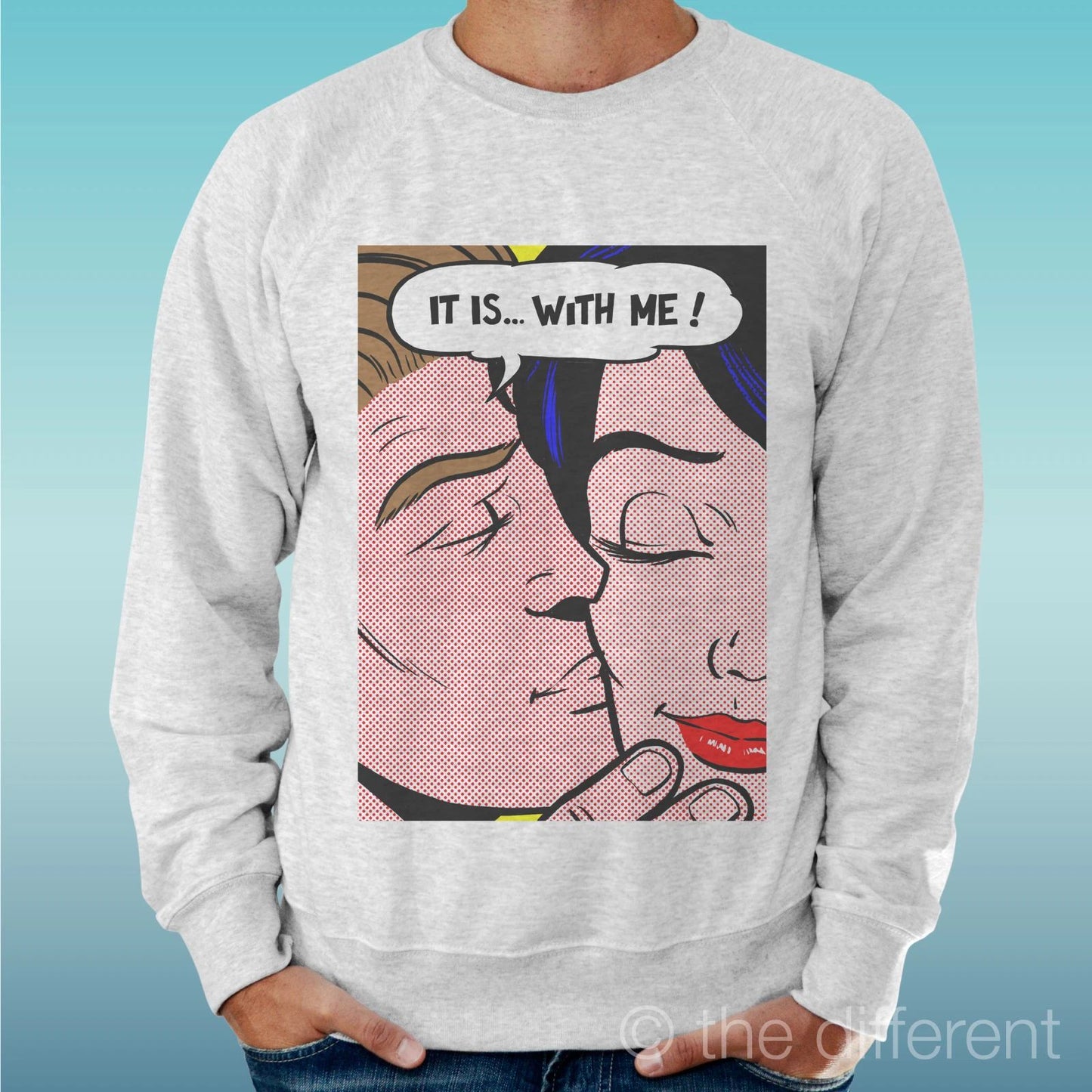 Felpa Man Light Sweater Light Grey " Roy Lichtenstein Art. Love "