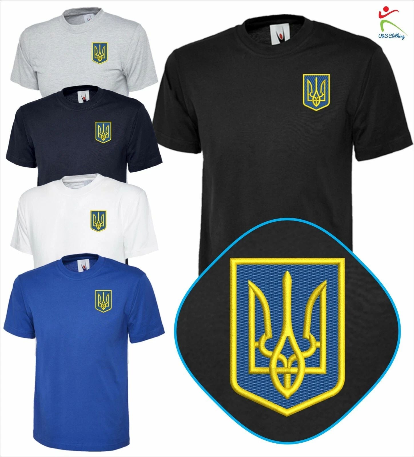 UKRAINE Emblem PUCK FUTIN Embroidered Ukraine Flag Men T Shirt Patriotic T Top