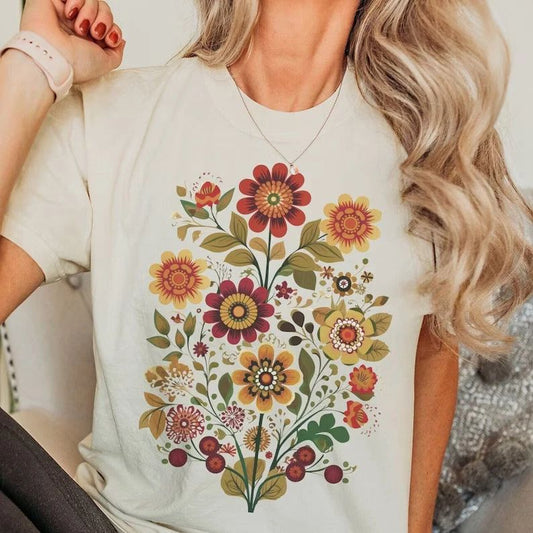 Retro Flowers Comfort Tee Floral Aesthetic Vintage Style Soft Shirt