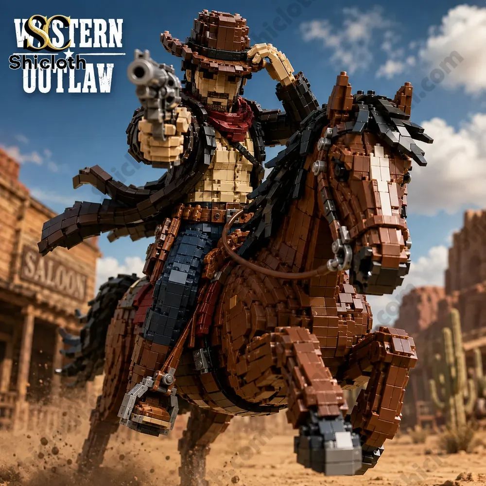 Western Outlaw Rider Cowboy HorseBuilding Brick Set